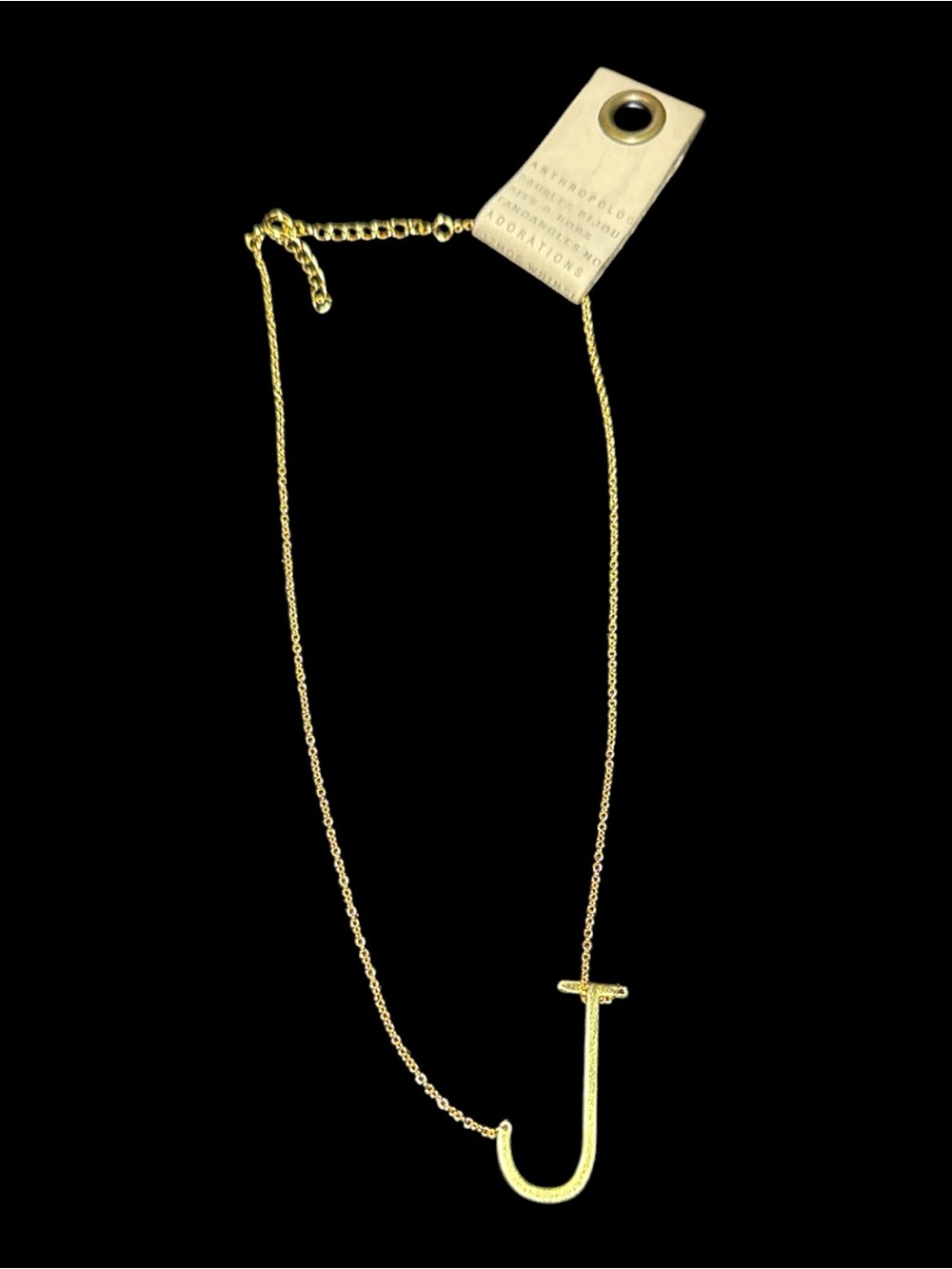 Anthropologie Gold Tone Letter J Initial Pendant Necklace NWT